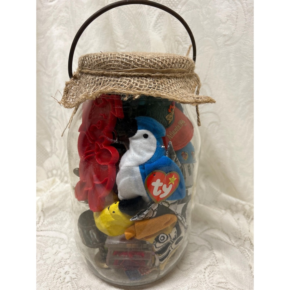 Vintage Toys, Junk Drawer Lot, Assemblage, Junk Journal, Ephemera Misc, In‎ Jar